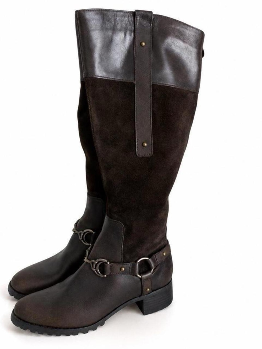Etienne Aigner Dark Brown Leather and Suede Over-the-Knee Boots
